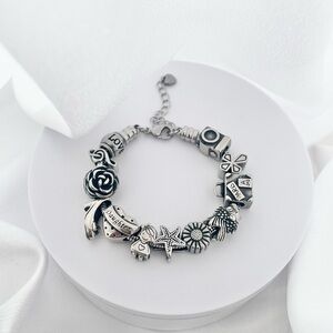 Linx Adjustable Snake Chain Charm Bracelet with Daughter Themed Charms